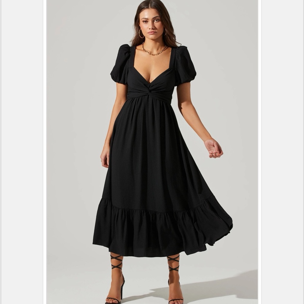 Astr Black Tiered Ruffled Midi Dress